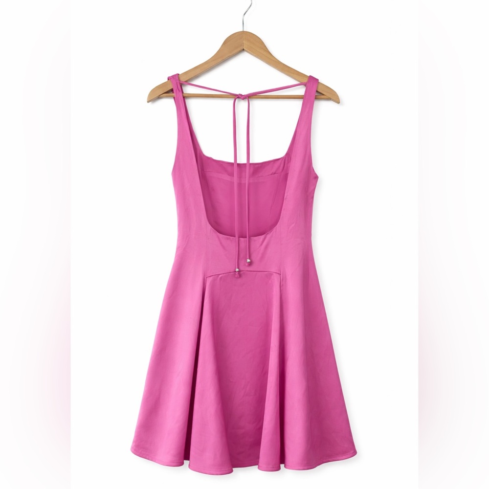Free People Pink Satin Skater dress open back size 6 - Picture 4 of 6